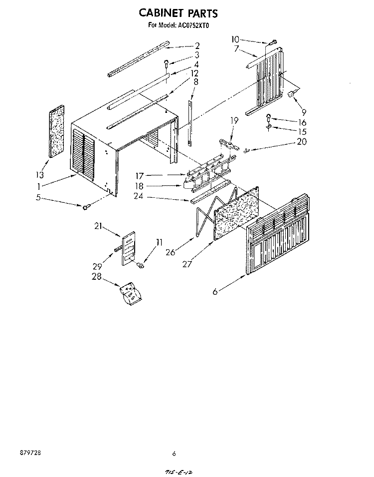 CABINET , LITERATURE Diagram and Parts List for AC0752XT0  Whirlpool Air Conditioner