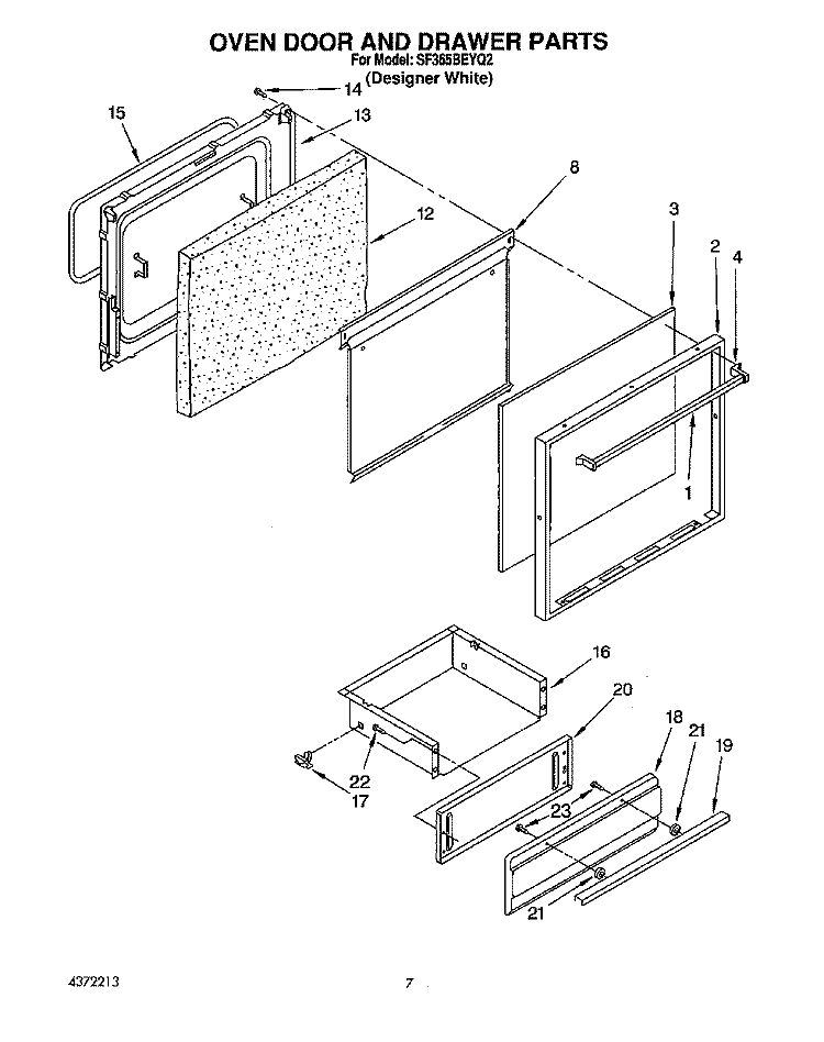 OVEN DOOR AND DRAWER Diagram and Parts List for SF365BEYQ2  Whirlpool Range
