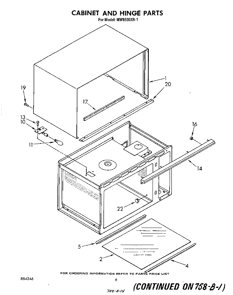 CABINET AND HINGE Diagram and Parts List for MW8500XR1  Whirlpool Microwave