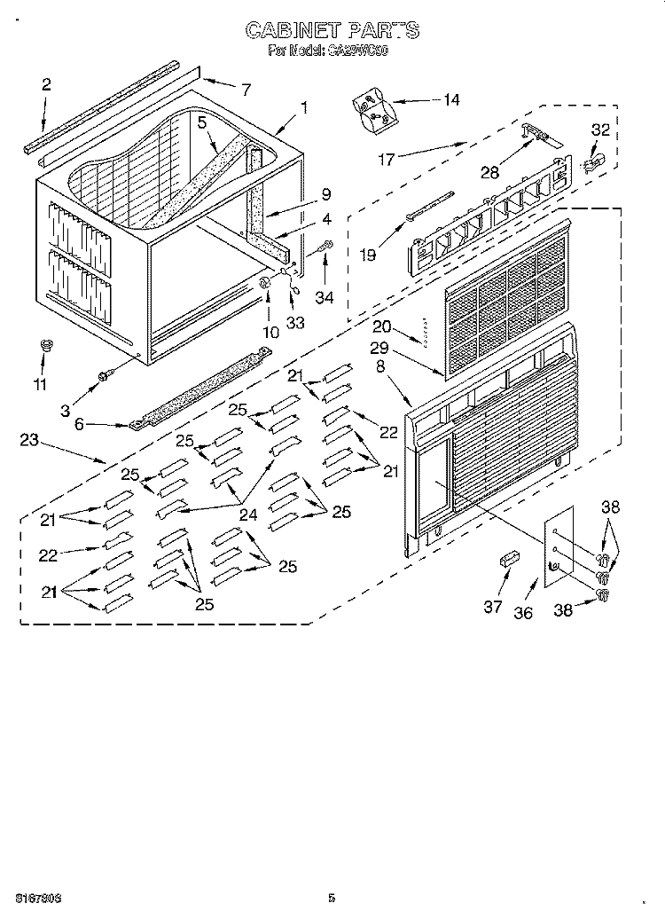 CABINET Diagram and Parts List for CA29WC90  Whirlpool Air Conditioner