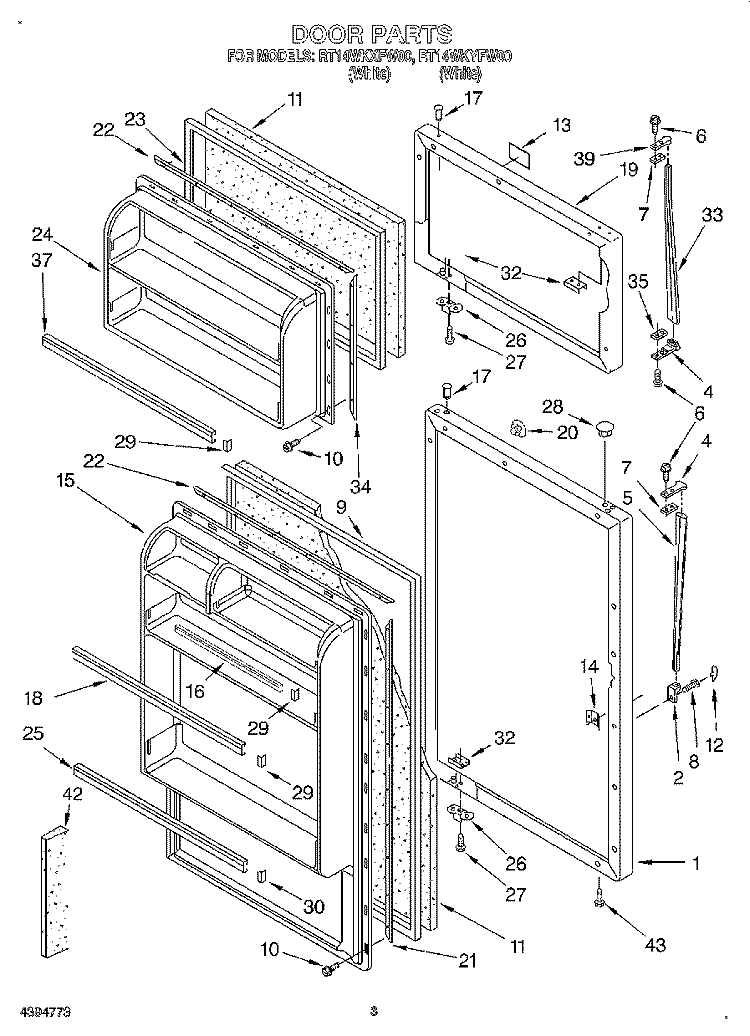DOOR Diagram and Parts List for RT14WKXFW00  Roper Refrigerator