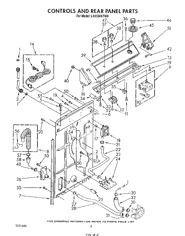 CONTROLS AND REAR PANEL Diagram and Parts List for LA5580XTN0  Whirlpool Washer