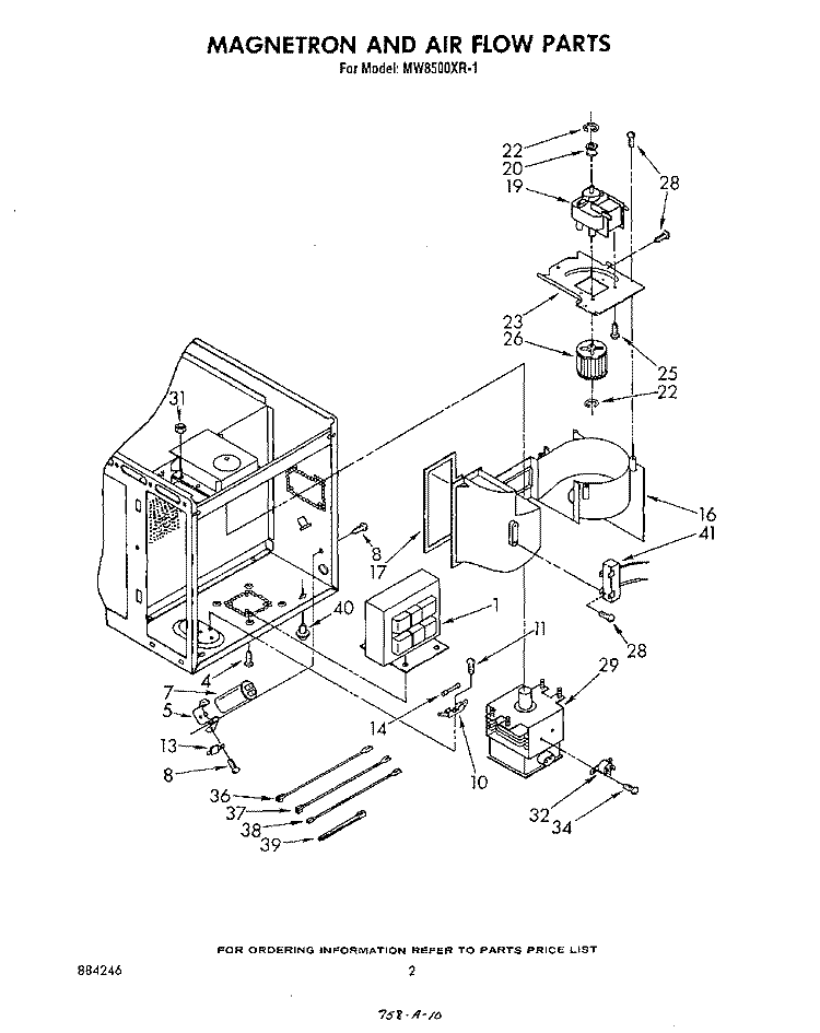 MAGNETRON AND AIR FLOW Diagram and Parts List for MW8500XR1  Whirlpool Microwave