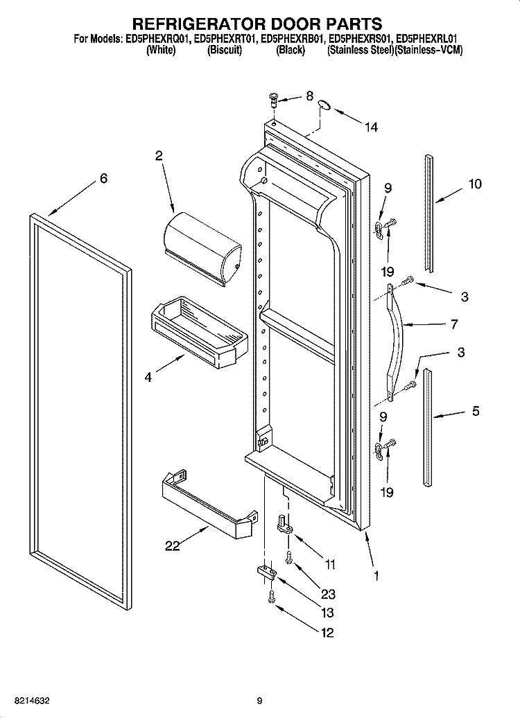 REFRIGERATOR DOOR PARTS Diagram and Parts List for ED5PHEXRB01  Whirlpool Refrigerator