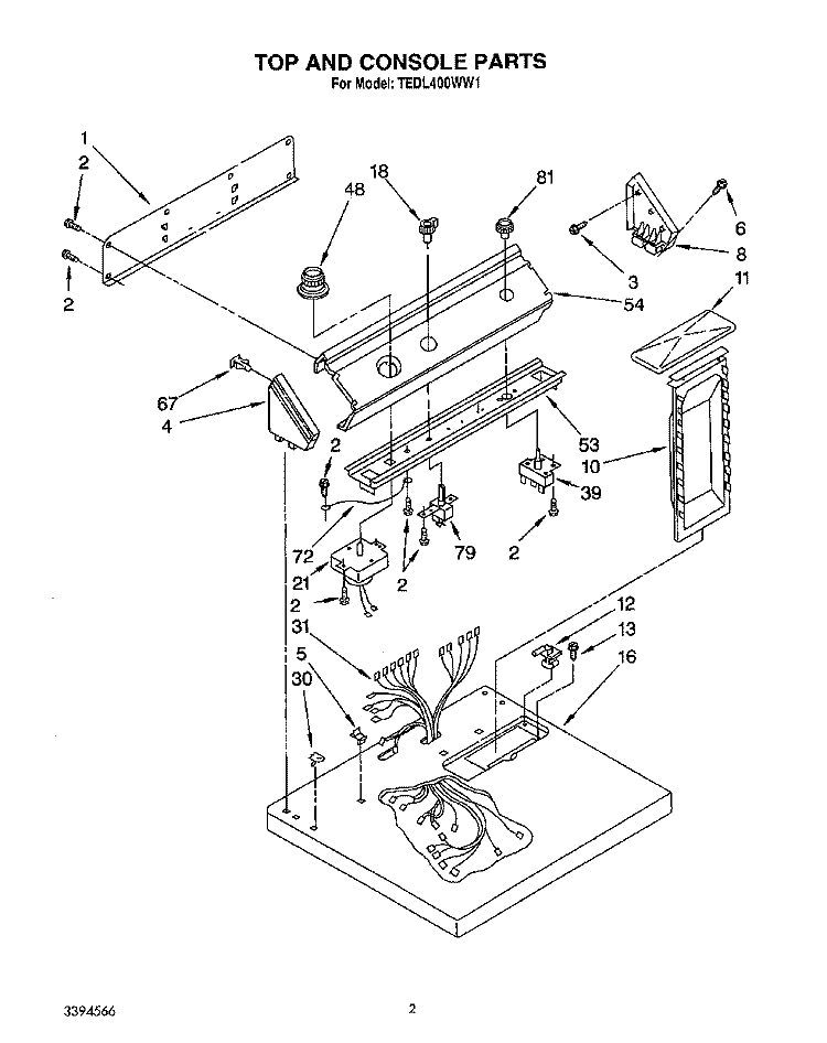 SECTION Diagram and Parts List for TEDL400WN1  Whirlpool Dryer