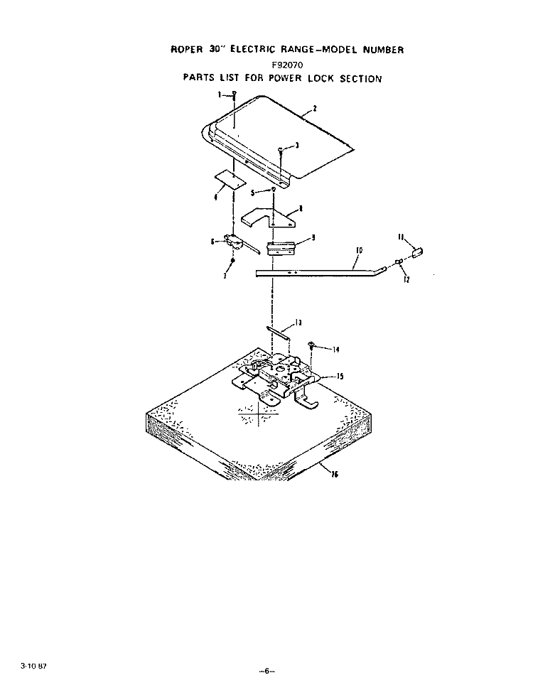 OVEN DOOR Diagram and Parts List for F9207W0  Roper Range