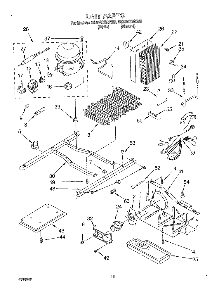 UNIT Diagram and Parts List for RS25AQXGN00  Roper Refrigerator
