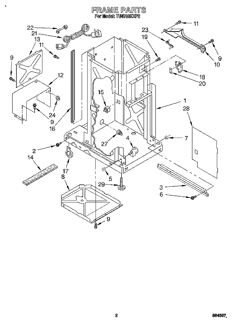 FRAME Diagram and Parts List for TU4700XXP2  Whirlpool Trash Compactor