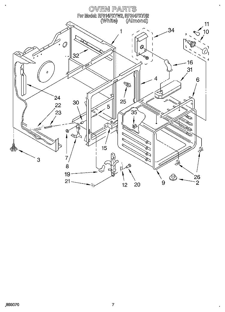 OVEN Diagram and Parts List for RF314PXYW2  Whirlpool Range