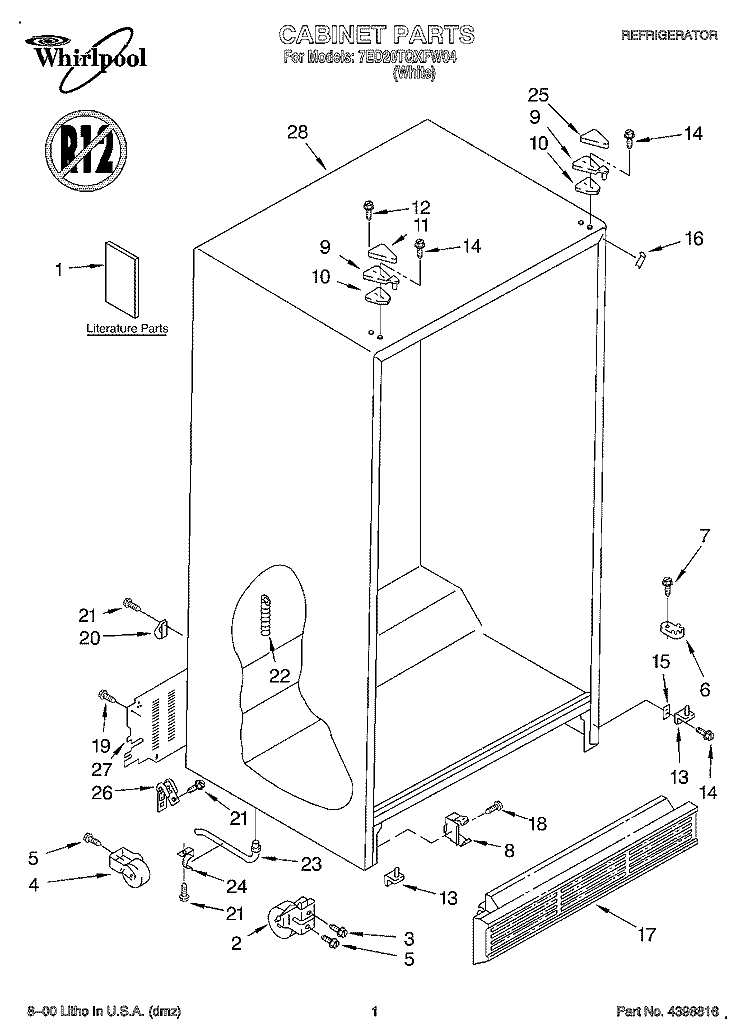 CABINET, LITERATURE Diagram and Parts List for 7ED20TQXFW04  Whirlpool Refrigerator