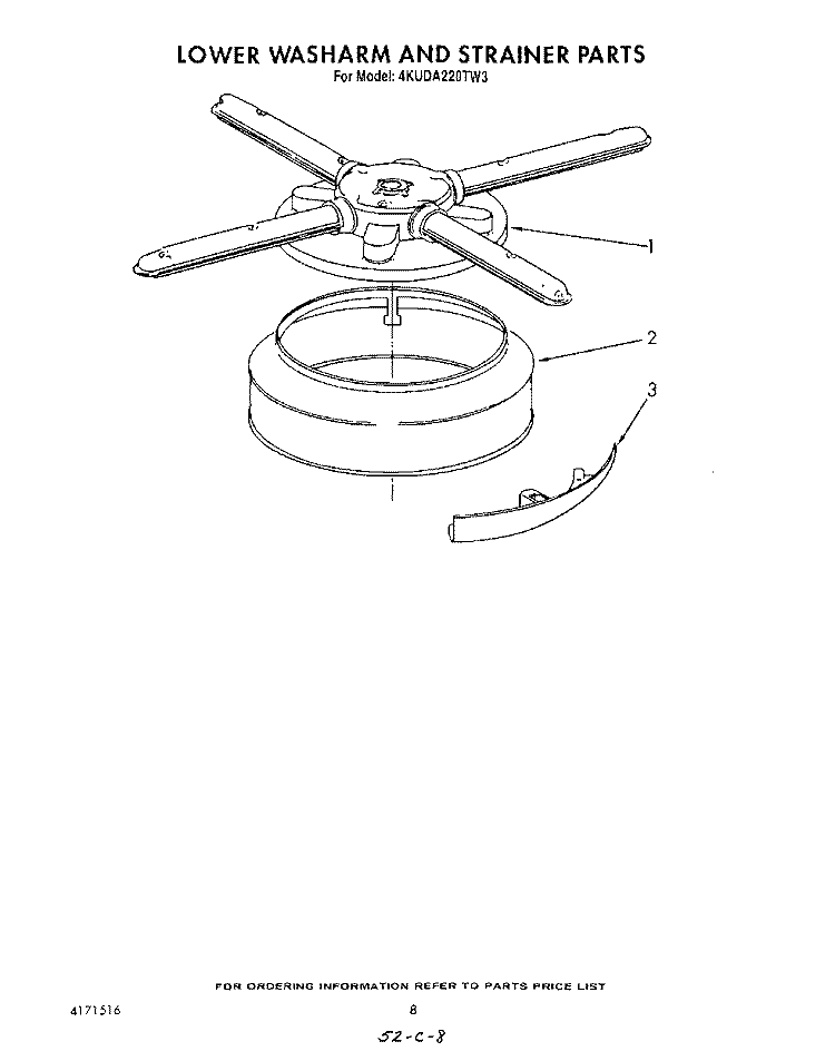 LOWER WASHARM AND STRAINER Diagram and Parts List for 4KUDA220TW3  KitchenAid Dishwasher