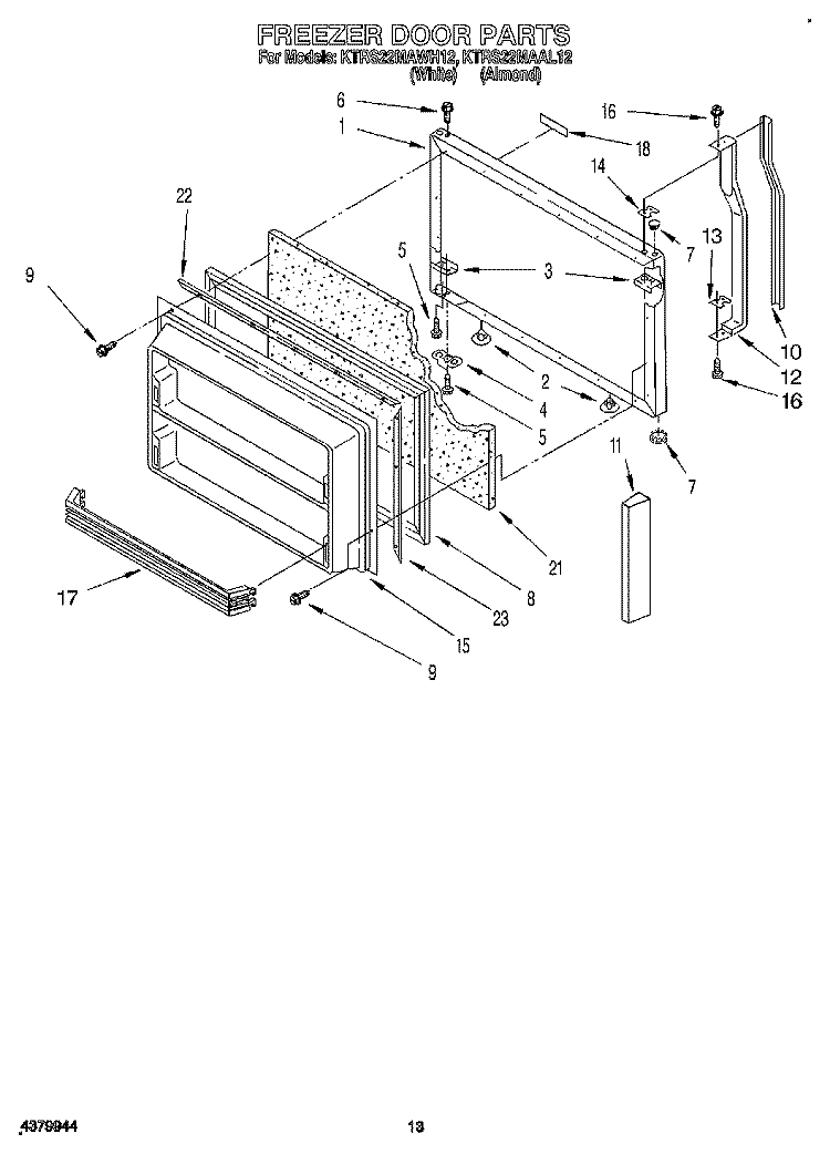 FREEZER DOOR Diagram and Parts List for KTRS22MAWH12  KitchenAid Refrigerator