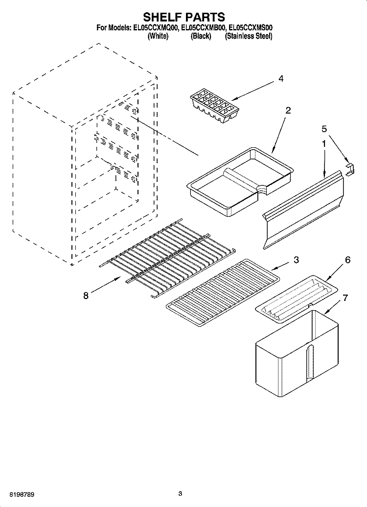 SHELF PARTS Diagram and Parts List for EL05CCXMS00  Whirlpool Refrigerator