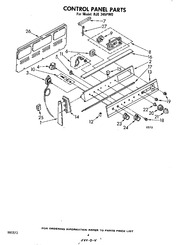 CONTROL PANEL Diagram and Parts List for RJE345PW0  Whirlpool Range