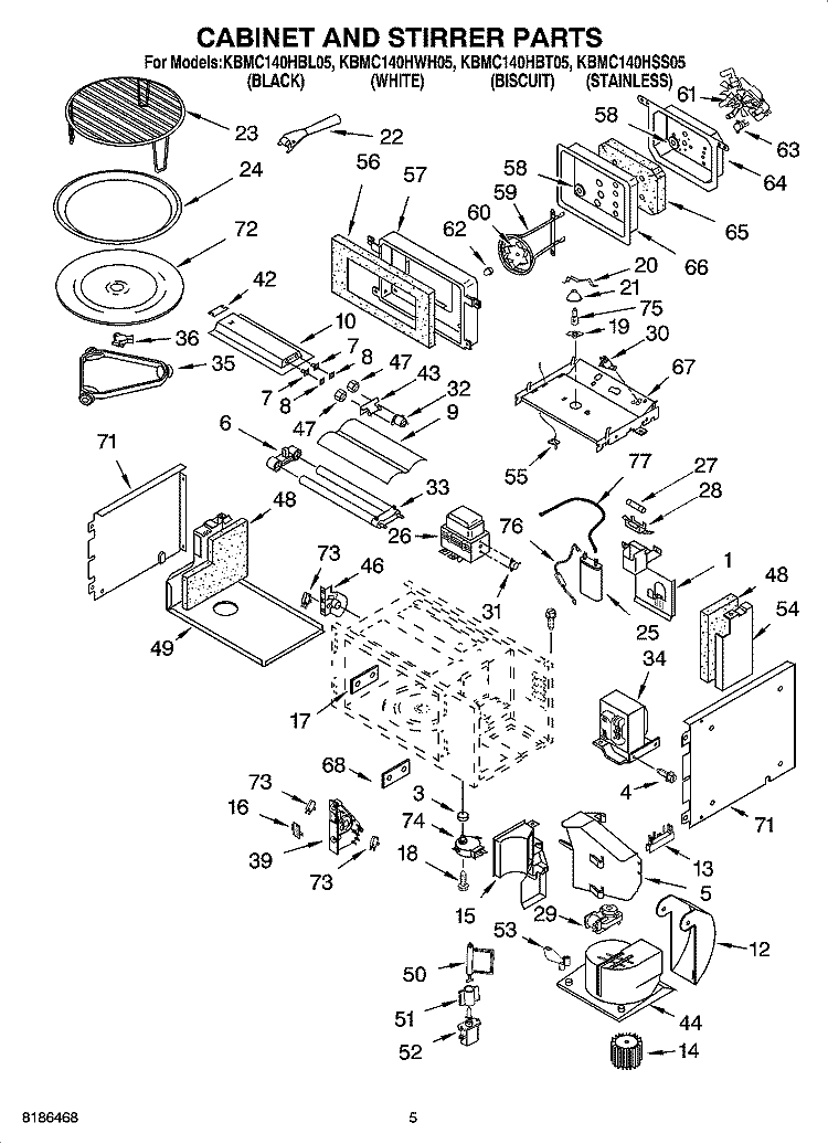 CABINET AND STIRRER PARTS Diagram and Parts List for KBMC140HBT05  KitchenAid Microwave Oven Combo