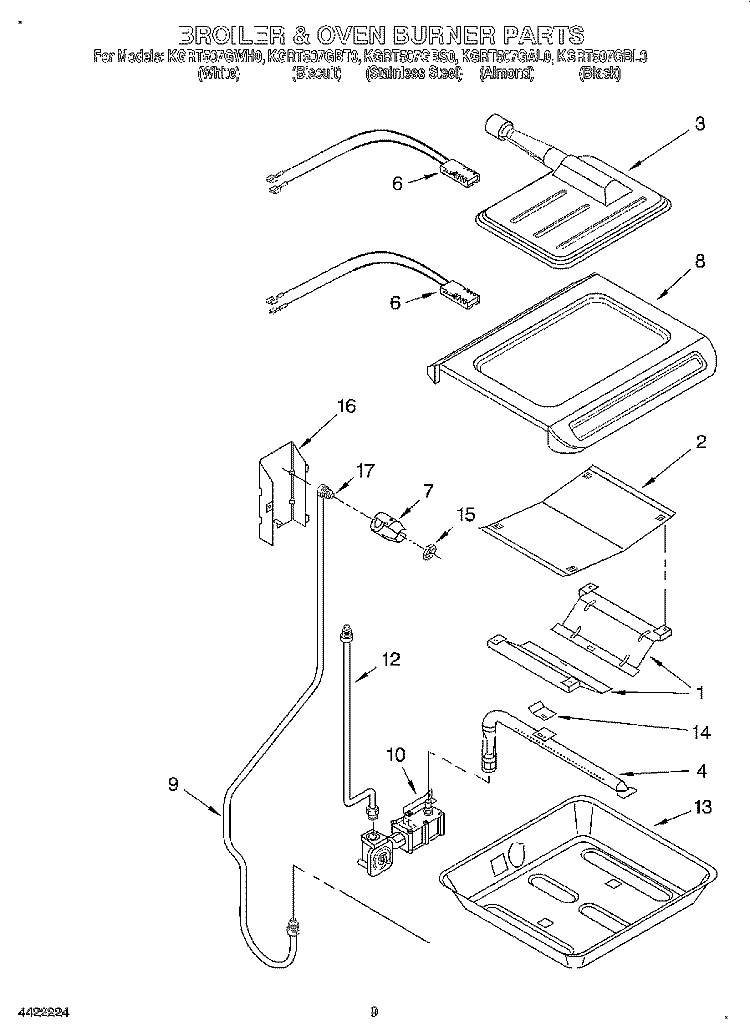 BROILER AND OVEN BURNER Diagram and Parts List for KGRT507GBL0  KitchenAid Range