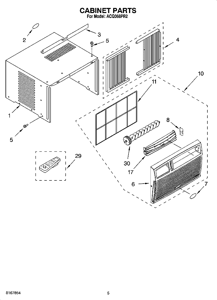 CABINET PARTS Diagram and Parts List for ACQ068PR2  Whirlpool Air Conditioner