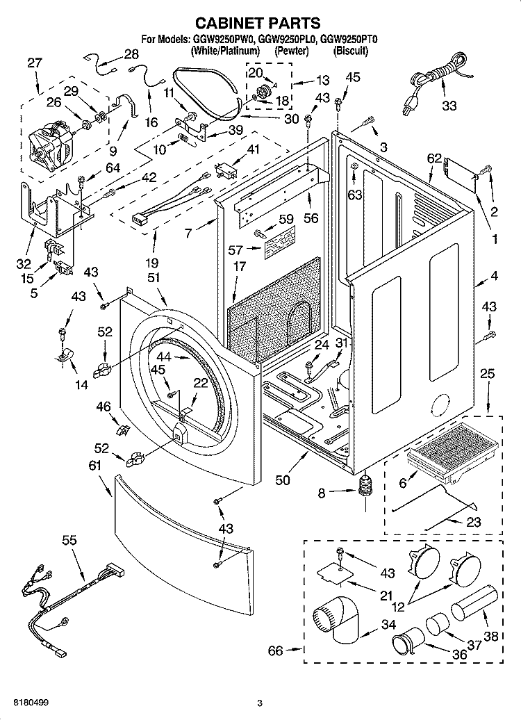 CABINET PARTS Diagram and Parts List for GGW9250PL0  Whirlpool Dryer