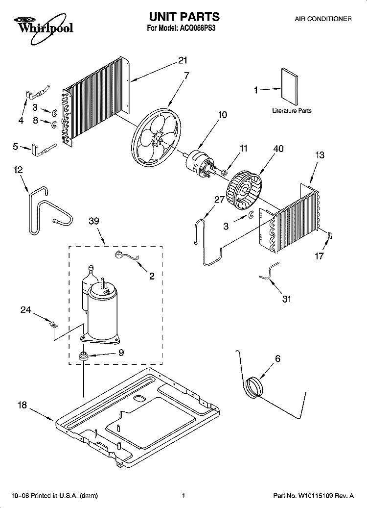 UNIT PARTS Diagram and Parts List for ACQ068PS3  Whirlpool Air Conditioner