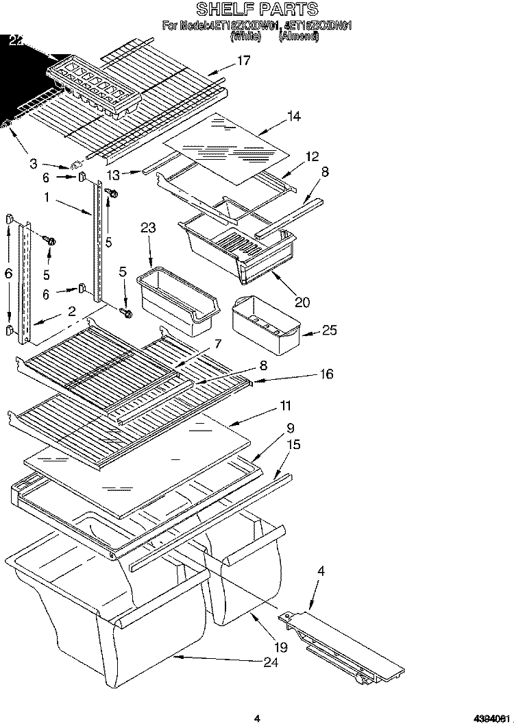 SHELF Diagram and Parts List for 4ET18ZKXDW01  Whirlpool Refrigerator