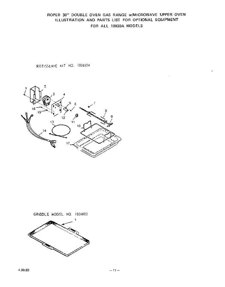 LIT/OPTIONAL Diagram and Parts List for 1893^0A  Whirlpool Wall Oven
