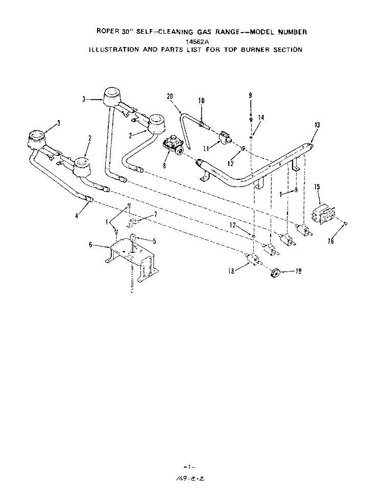 MAIN TOP Diagram and Parts List for 1456W2A  Roper Range