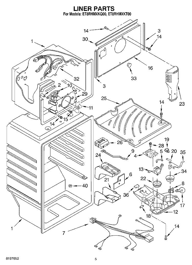 LINER Diagram and Parts List for ET8RHMXKT00  Whirlpool Refrigerator