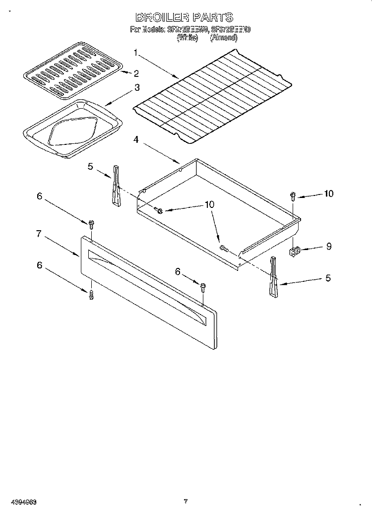 BROILER Diagram and Parts List for SF372BEEN0  Whirlpool Range