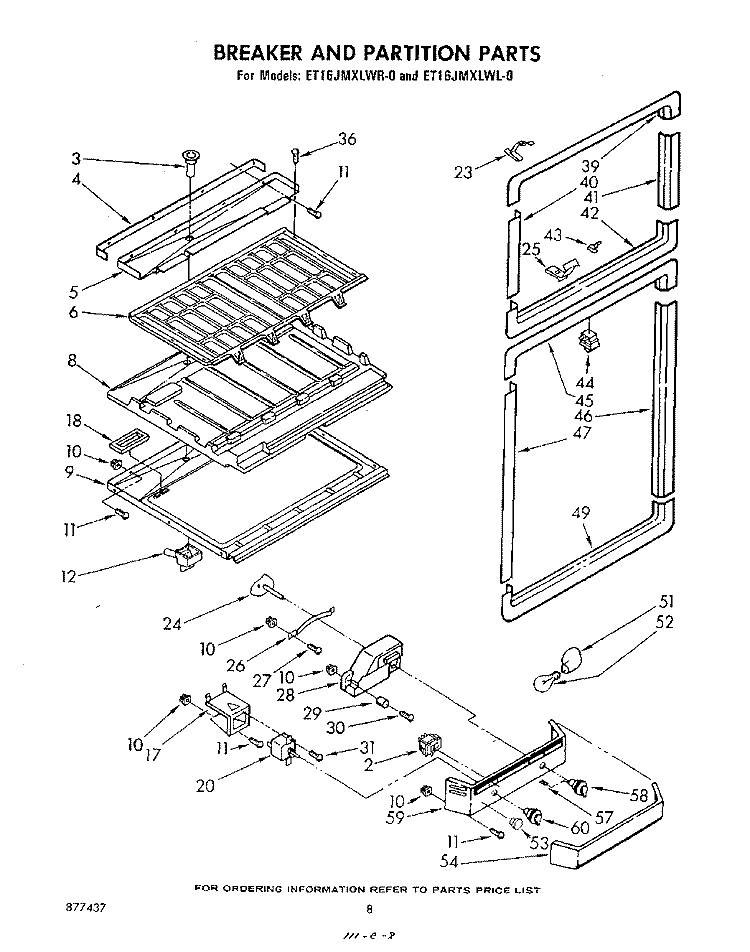 BREAKER AND PARTITION Diagram and Parts List for ET16JMXLWR0  Whirlpool Refrigerator
