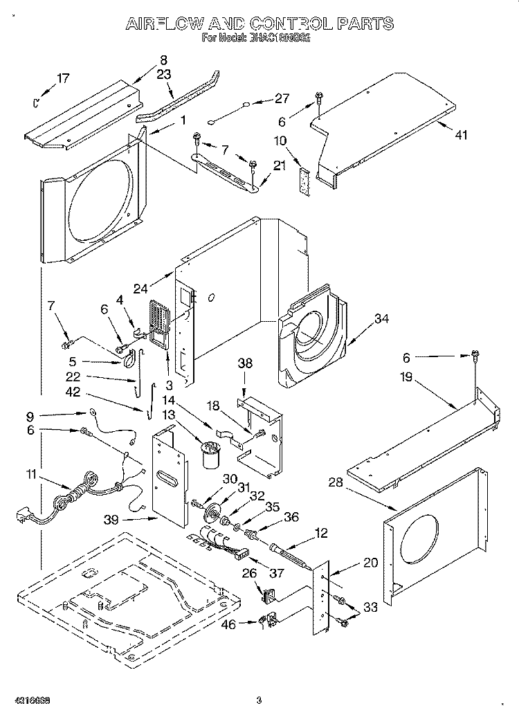 AIRFLOW AND CONTROL Diagram and Parts List for BHAC1800BS2  Whirlpool Air Conditioner