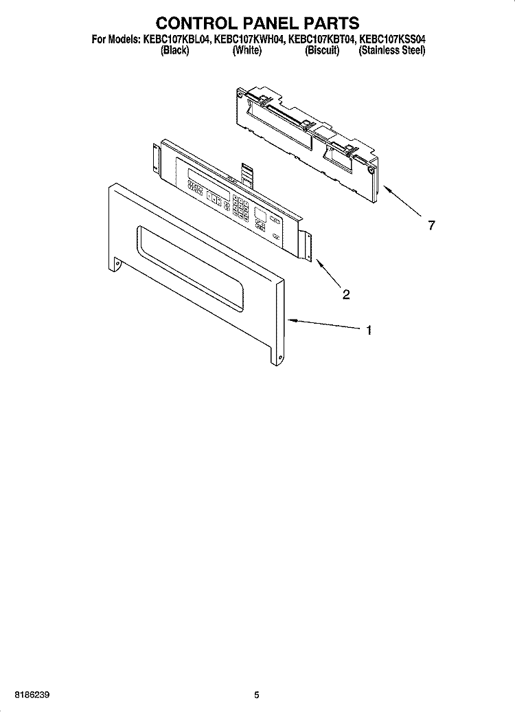 CONTROL PANEL PARTS Diagram and Parts List for KEBC107KBL04  KitchenAid Wall Oven