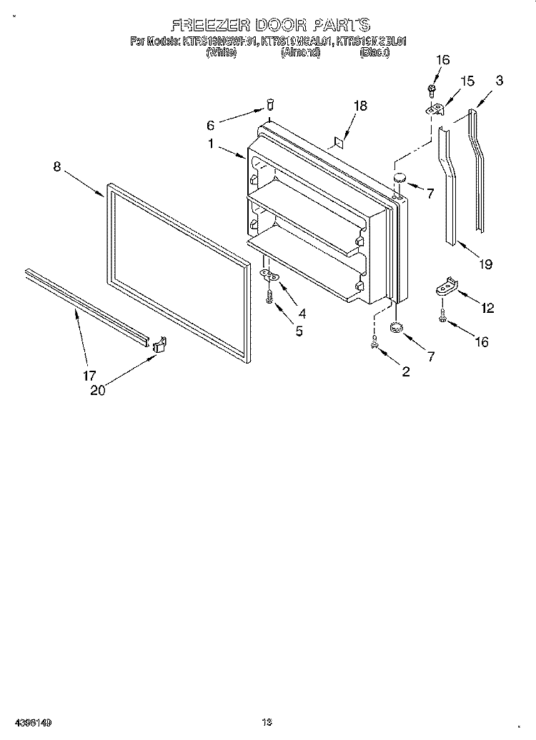 FREEZER DOOR, LIT/OPTIONAL Diagram and Parts List for KTRS19MGAL01  KitchenAid Refrigerator