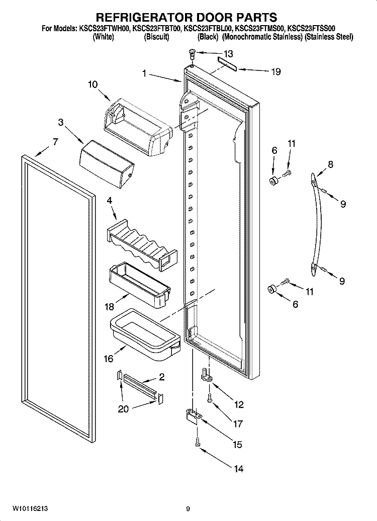 REFRIGERATOR DOOR PARTS Diagram and Parts List for KSCS23FTBT00  KitchenAid Refrigerator