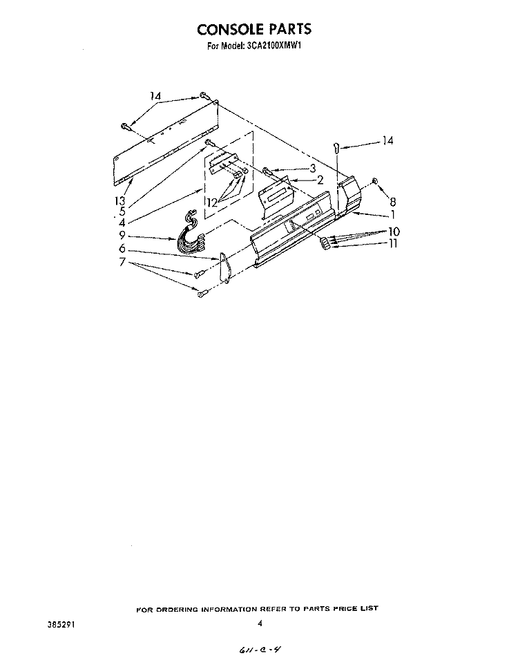 CONSOLE Diagram and Parts List for 3CA2100XMW1  Whirlpool Washer