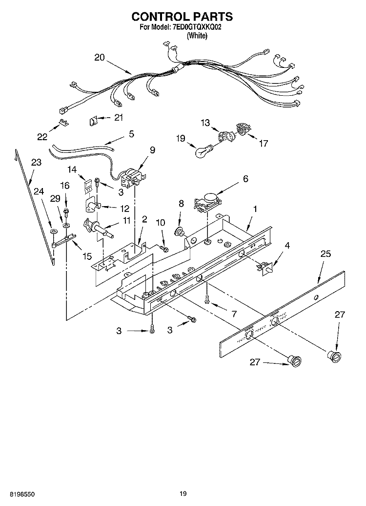 CONTROL PARTS, PARTS NOT ILLUSTRATED Diagram and Parts List for 7ED0GTQXKQ02  Whirlpool Refrigerator