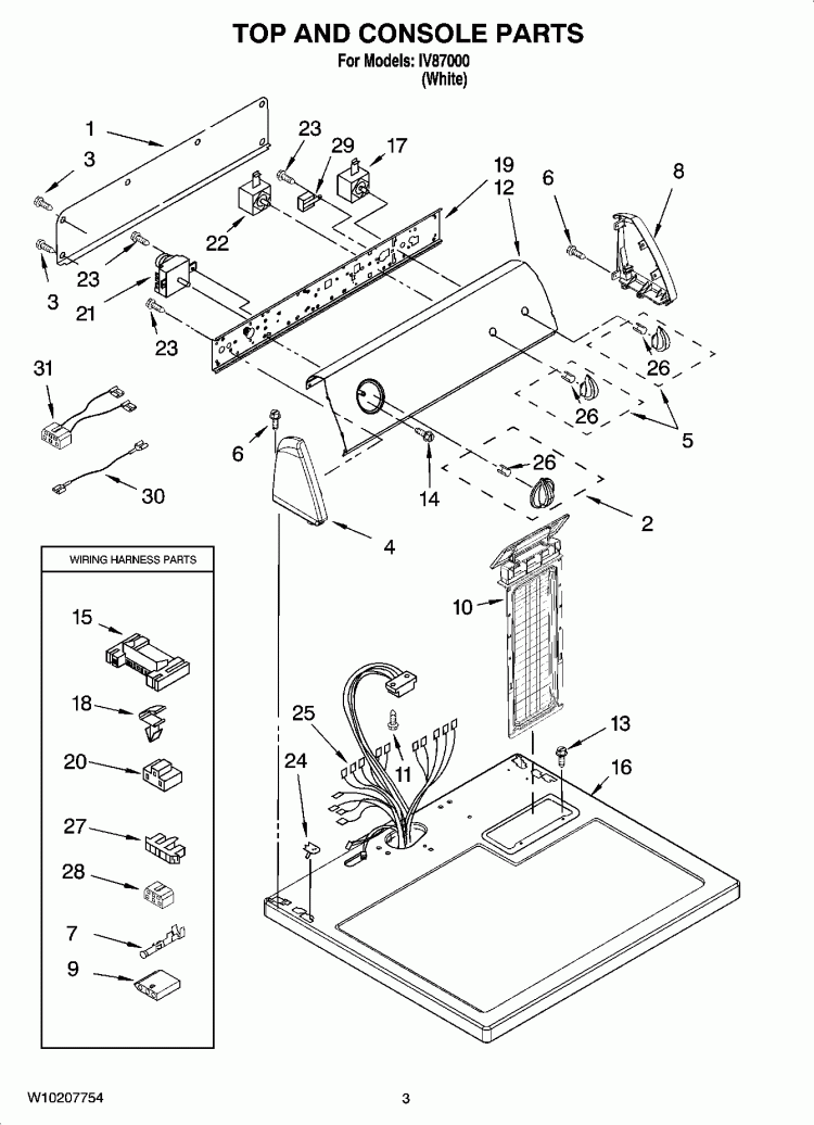 TOP AND CONSOLE PARTS Diagram and Parts List for IV87000  Inglis Dryer
