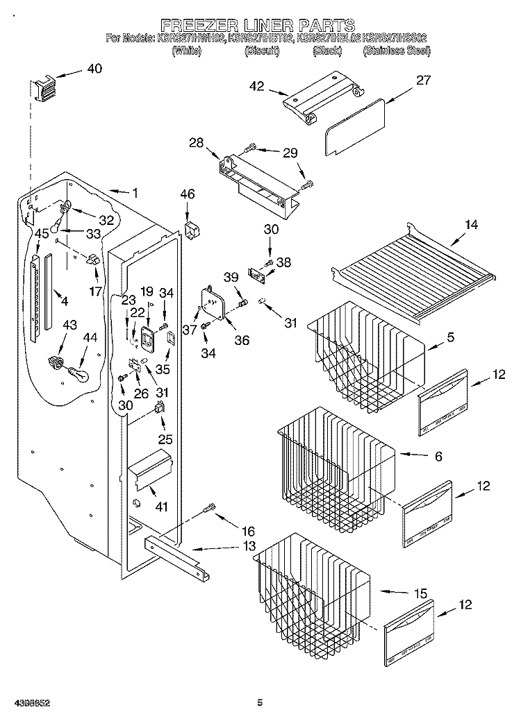 FREEZER LINER Diagram and Parts List for KSRS27IHWH02  KitchenAid Refrigerator