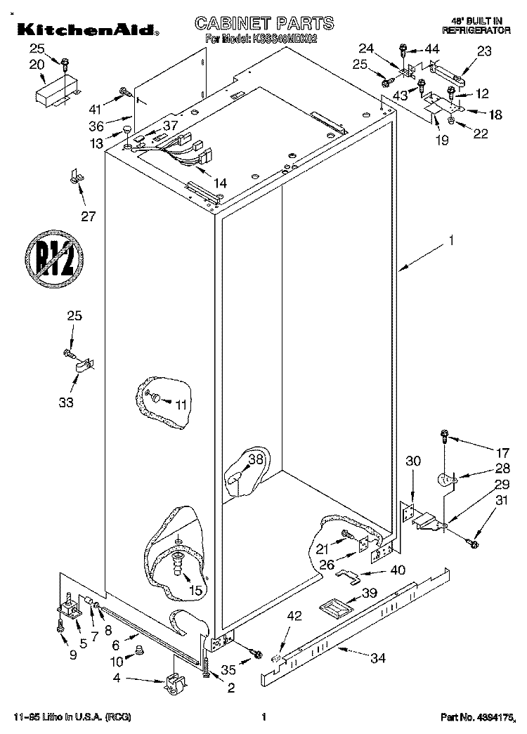 CABINET Diagram and Parts List for KSSS48MDX02  KitchenAid Refrigerator