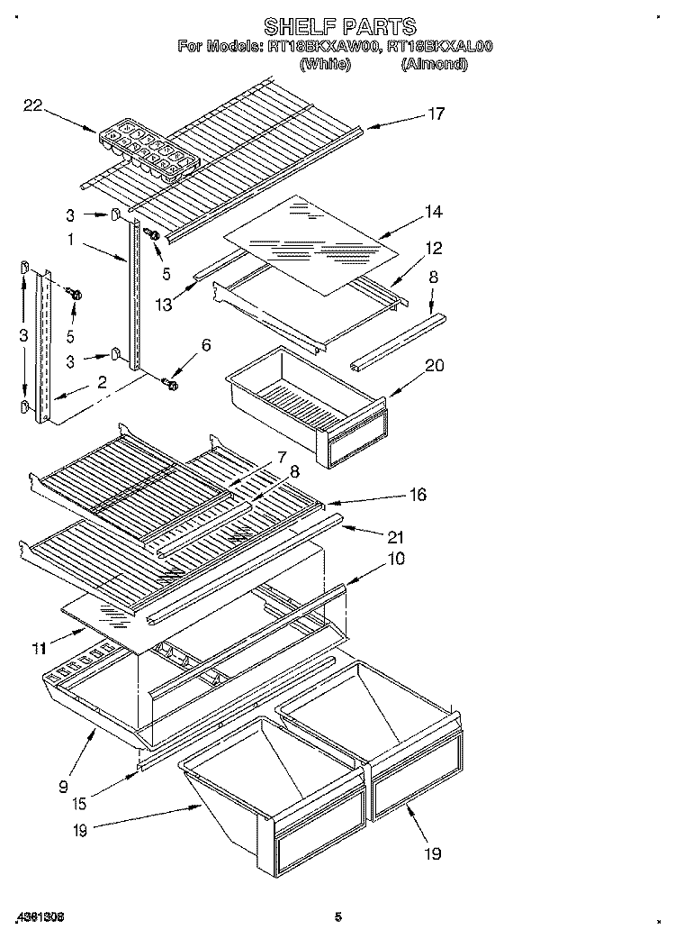 SHELF Diagram and Parts List for RT18BKXAW00  Roper Refrigerator
