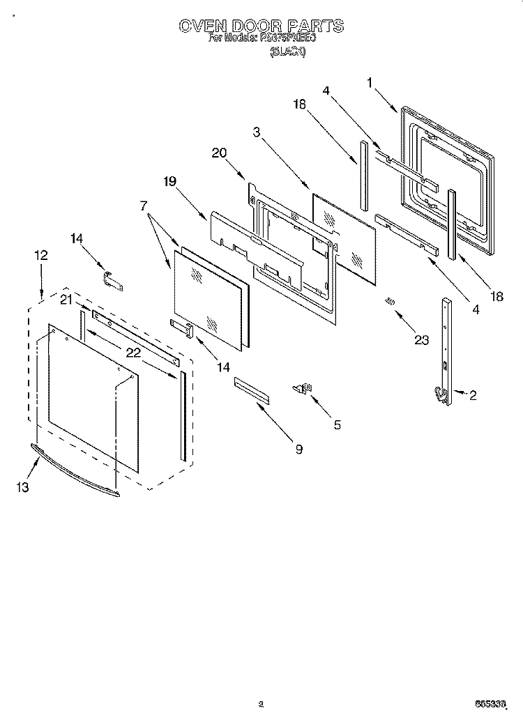 OVEN DOOR Diagram and Parts List for RS675PXEB0  Whirlpool Range