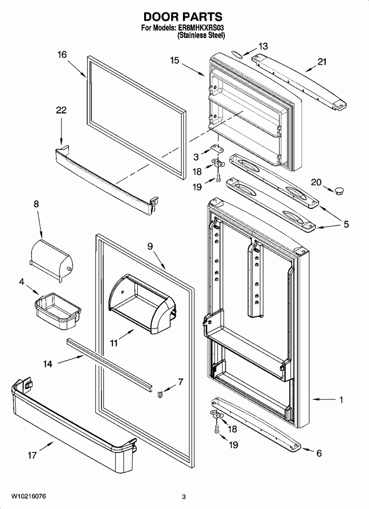 DOOR PARTS Diagram and Parts List for ER8MHKXRS03  Whirlpool Refrigerator