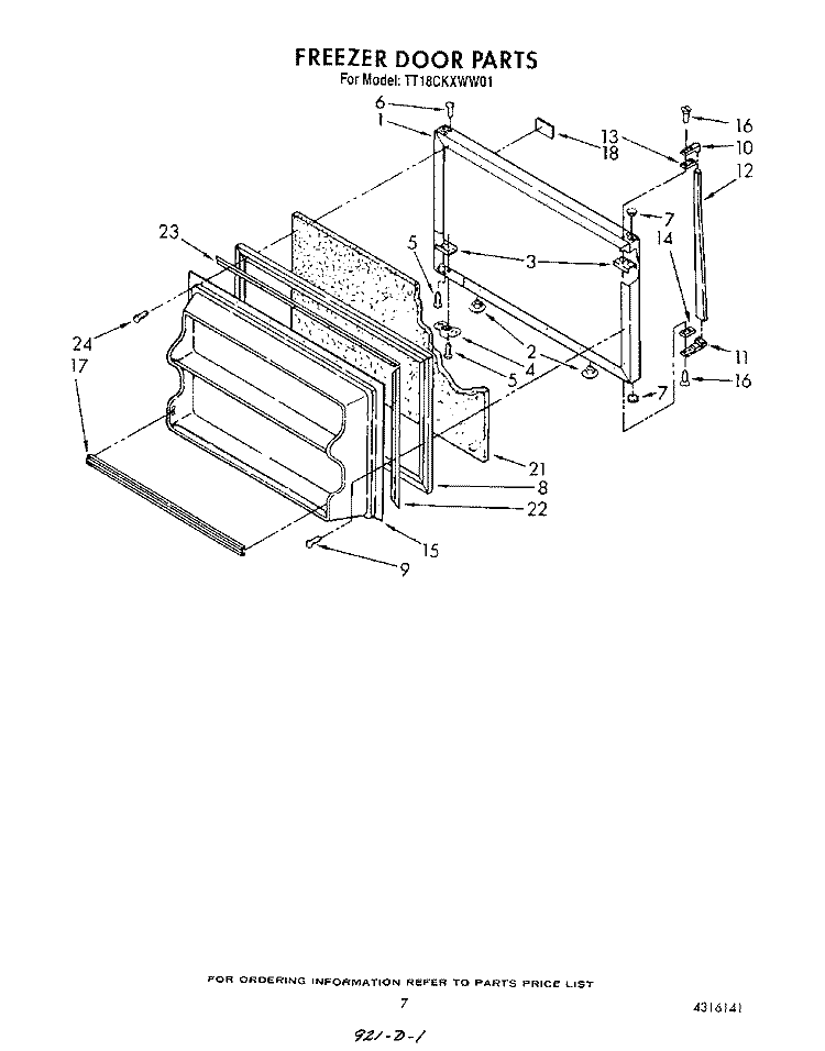 FREEZER DOOR Diagram and Parts List for TT18CKXWN01  Whirlpool Refrigerator