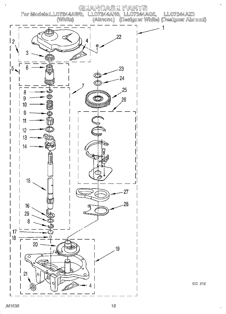 GEARCASE Diagram and Parts List for LLC7244AN0  Whirlpool Washer