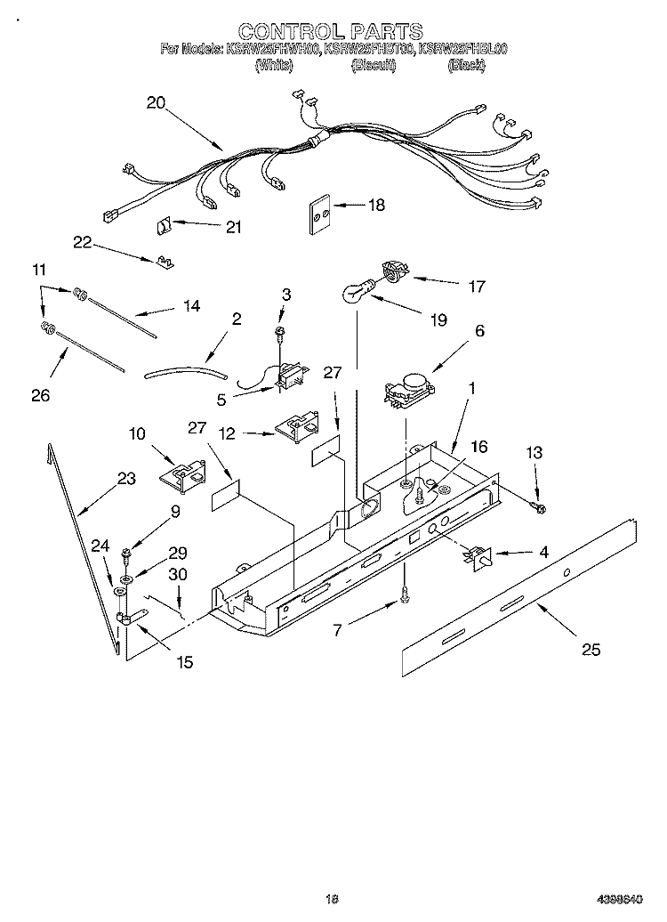 CONTROL Diagram and Parts List for KSRW25FHBL00  KitchenAid Refrigerator
