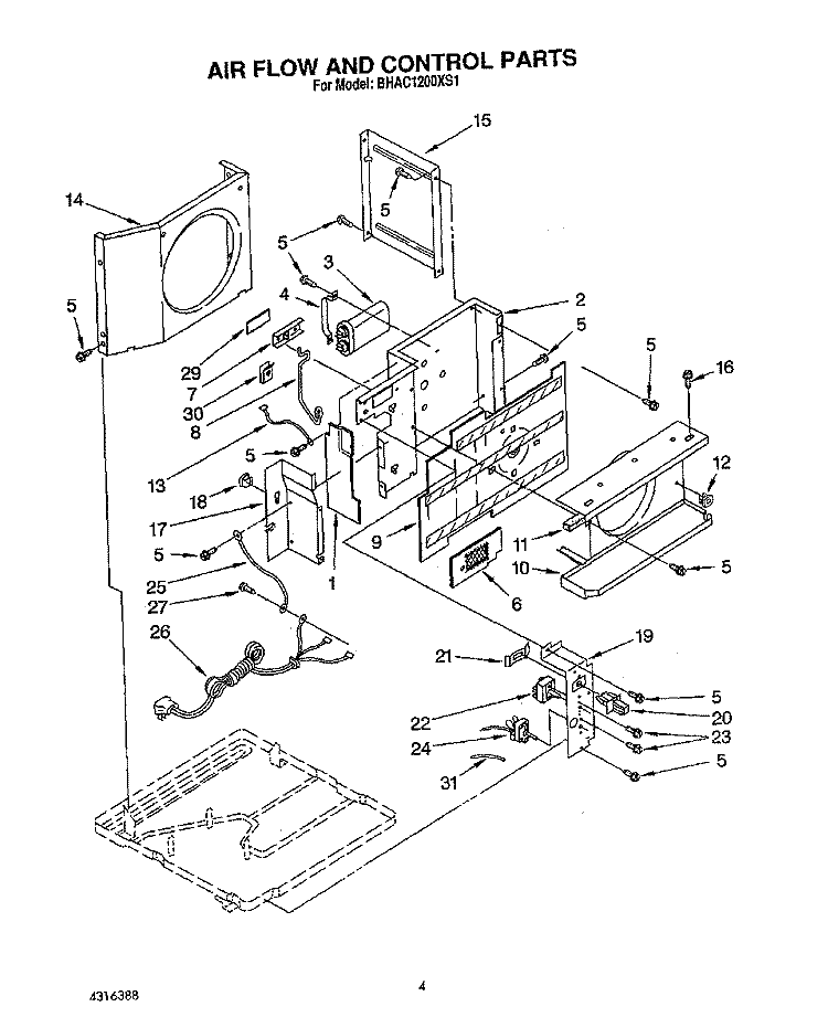 AIR FLOW AND CONTROL Diagram and Parts List for BHAC1200XS1  Whirlpool Air Conditioner