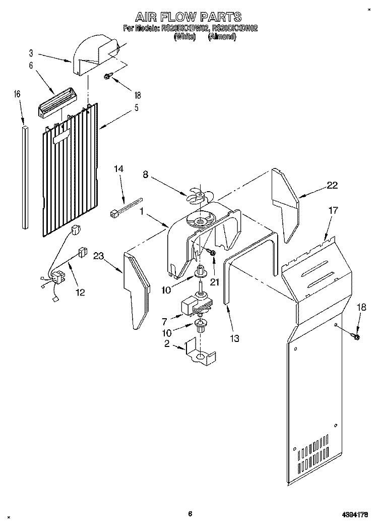 AIR FLOW Diagram and Parts List for RS20DKXDN02  Roper Refrigerator