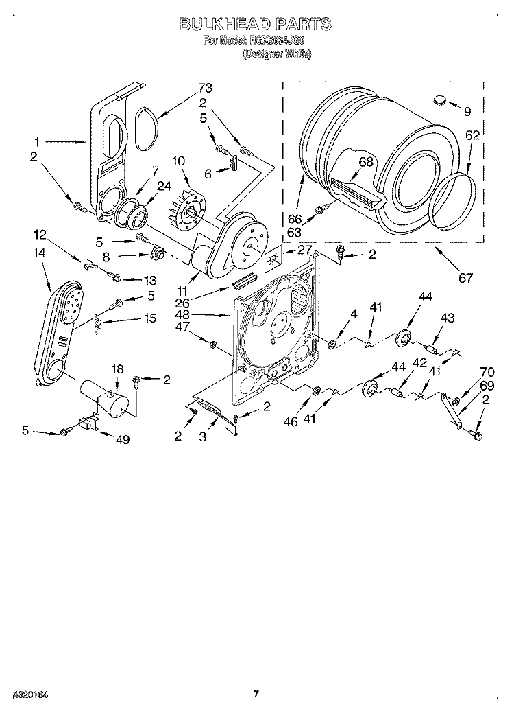 BULKHEAD Diagram and Parts List for RGX5634JQ0  Roper Dryer