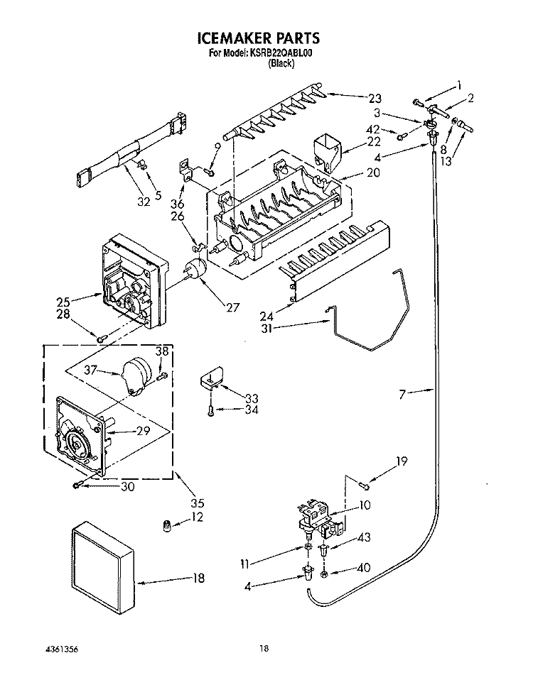 ICEMAKER Diagram and Parts List for KSRB22QABL00  KitchenAid Refrigerator
