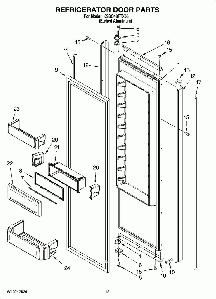 REFRIGERATOR DOOR PARTS Diagram and Parts List for KSSO48FTX03  KitchenAid Refrigerator