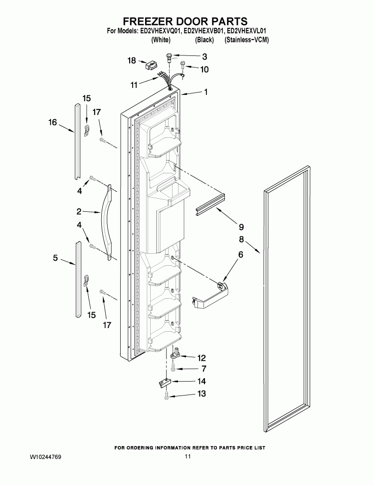 FREEZER DOOR Diagram and Parts List for ED2VHEXVB01  Whirlpool Refrigerator